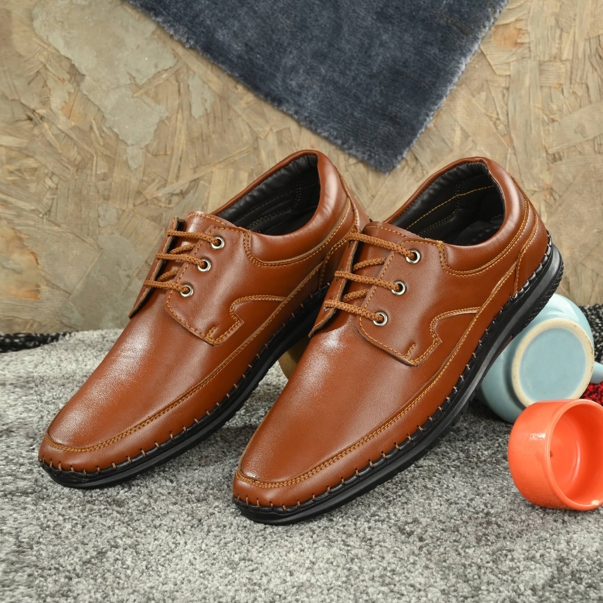 POS Planet of Shoes Tan Men's Derby Formal Shoes POS Planet of Shoes Tan Men's Derby Formal Shoes